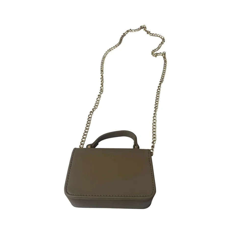 Girls Taupe Floral Applique Crossbody Bag Gold Chain Strap Mini Top Handle Purse